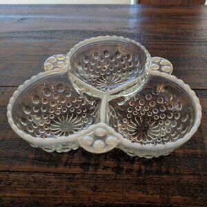 Vintage Fenton Moonstone Opalescent Hobnail Divided Candy Condiment Glass DIsh